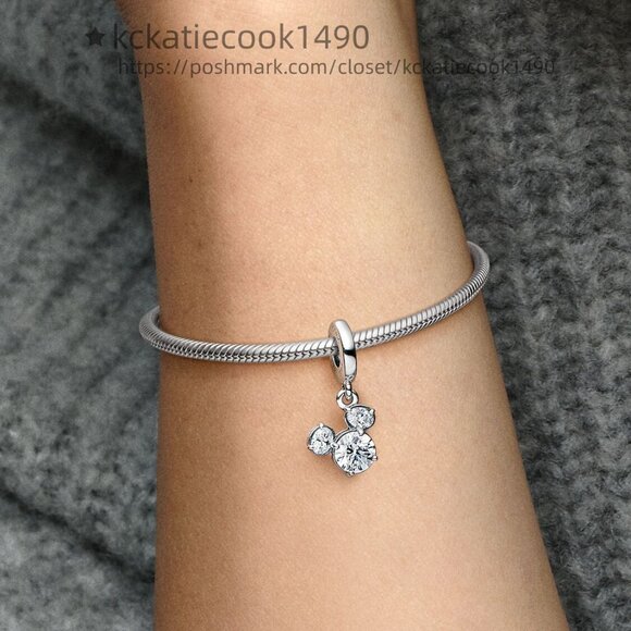 Pandora Disney Mickey Mouse Sparkling Head Silhouette Dangle Charm - Picture 4 of 5